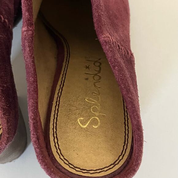 Splendid Wine Suede Debrah Slip On Mule 3 Inch Stacked Heel Sz 7.5 7 1/2 - Picture 8 of 9